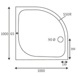 Splash Low Profile Quadrant Tray & Waste 1000 x 1000mm