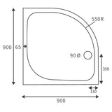Splash Low Profile Quadrant Tray & Waste 900 x 900mm