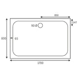Splash Low Profile Rectangular Tray 1700 x 800mm