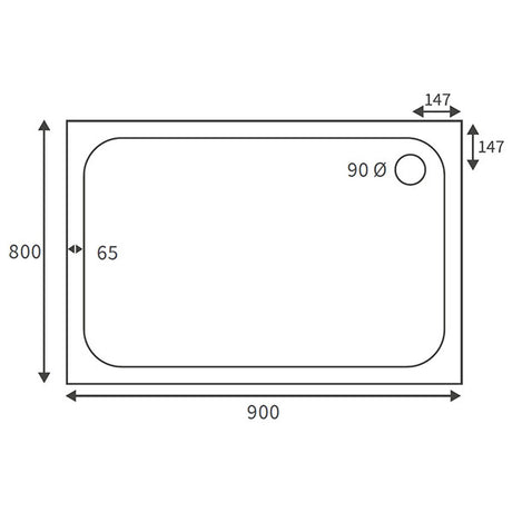 Splash Low Profile Rectangular Tray & Waste 900 x 800mm