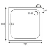 Splash Low Profile Square Tray & Waste 700 x 700mm