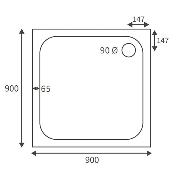 Splash Low Profile Square Tray & Waste 900 x 900mm