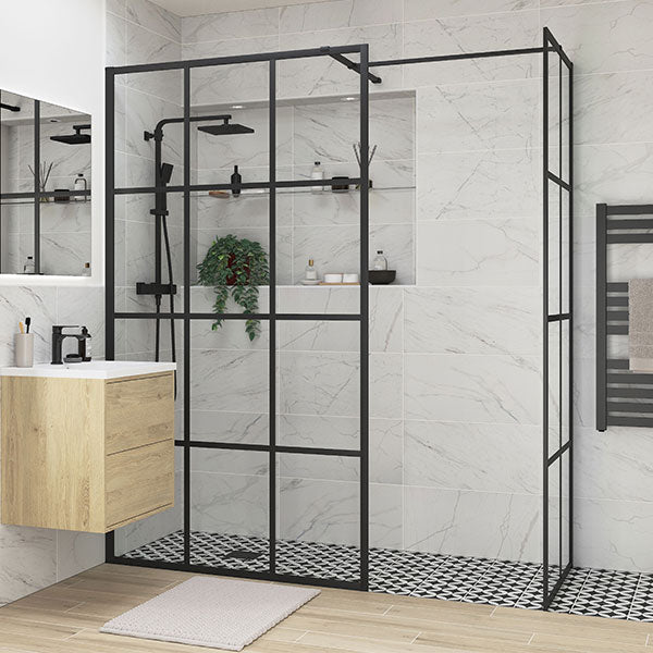 Splash Fresco Optional Wetroom Side Panel Black Framed (with wetroom panel)