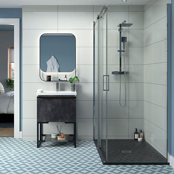 Splash Fresco Semi-Framed Sliding Door (shown with side panel)