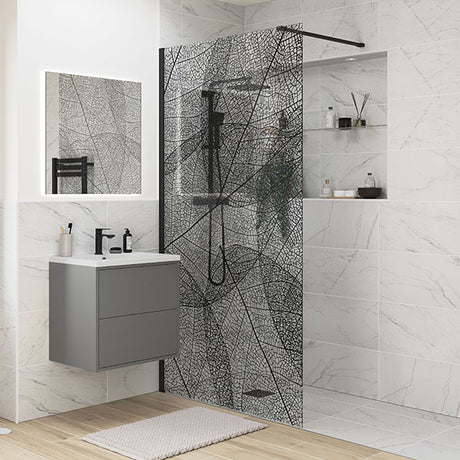 Splash Fresco Wetroom Panel Black Leaf 