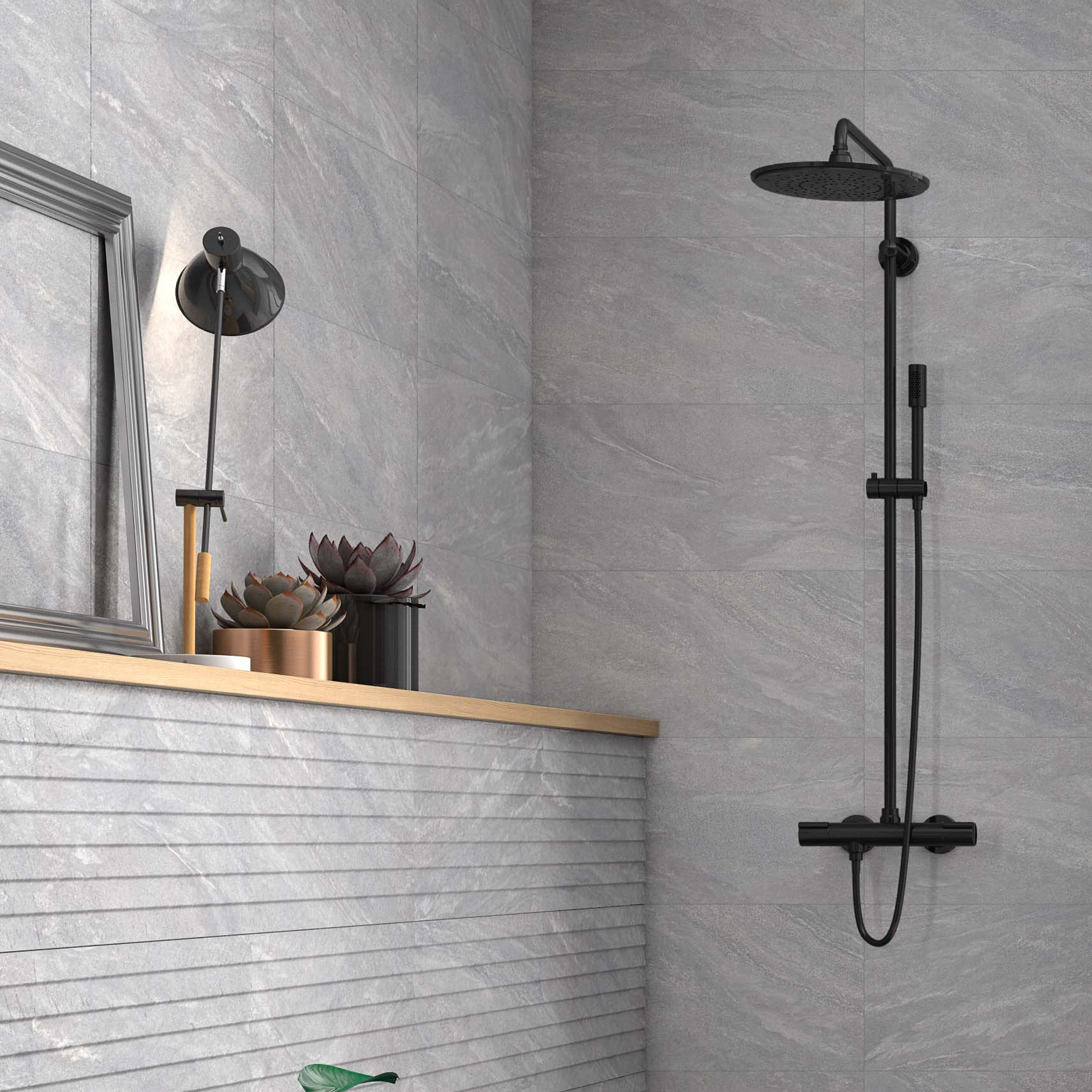 Slate Silver Matt Tiles (including decor tile)