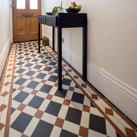 Falkirk pattern in Black, Red and White with border based on Clare