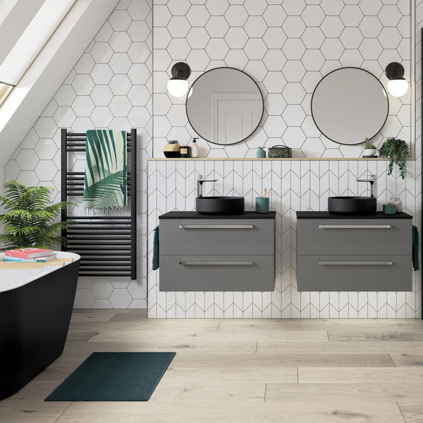 Gallery Matt Black Round Washbowl & Waste 355mm (taps & units not included)