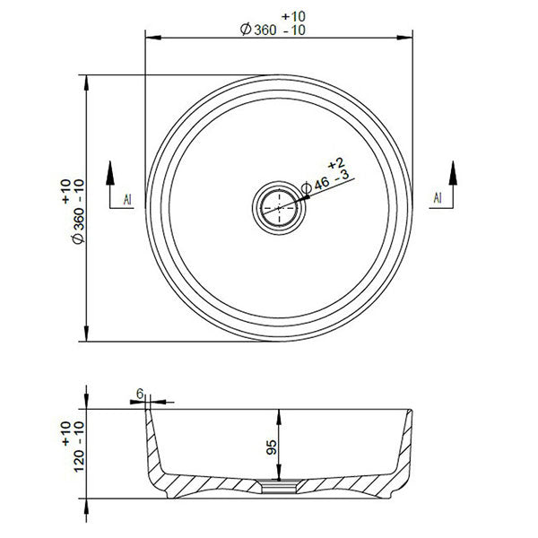 Gallery Round Washbowl & Waste 355mm