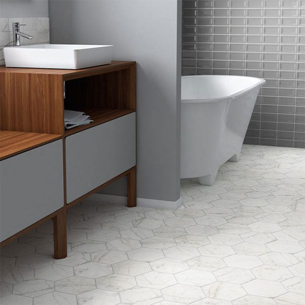 Carrara Hexagon Tile 17.5 x 20cm