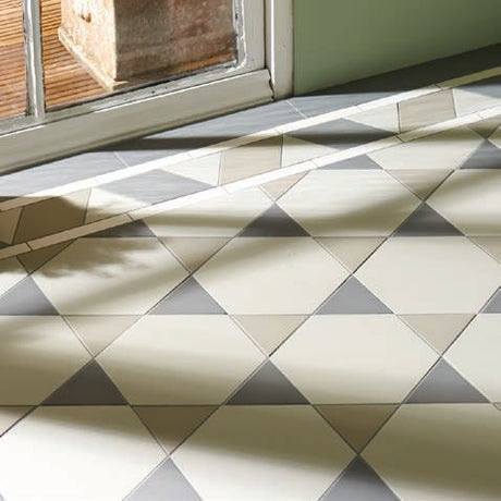 Hexham pattern with a Rossetti border in Chester Mews, Holkham Dune and Revival Grey