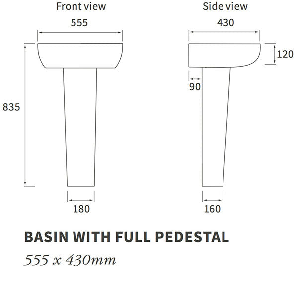 Kew 1TH Basin & Full Pedestal 555 x 430mm