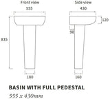 Kew 1TH Basin & Full Pedestal 555 x 430mm
