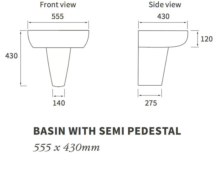 Kew 1TH Basin & Semi Pedestal 555 x 430mm