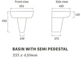 Kew 1TH Basin & Semi Pedestal 555 x 430mm