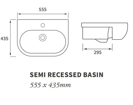 Kew 1TH Semi Recessed Basin 555 x 435mm