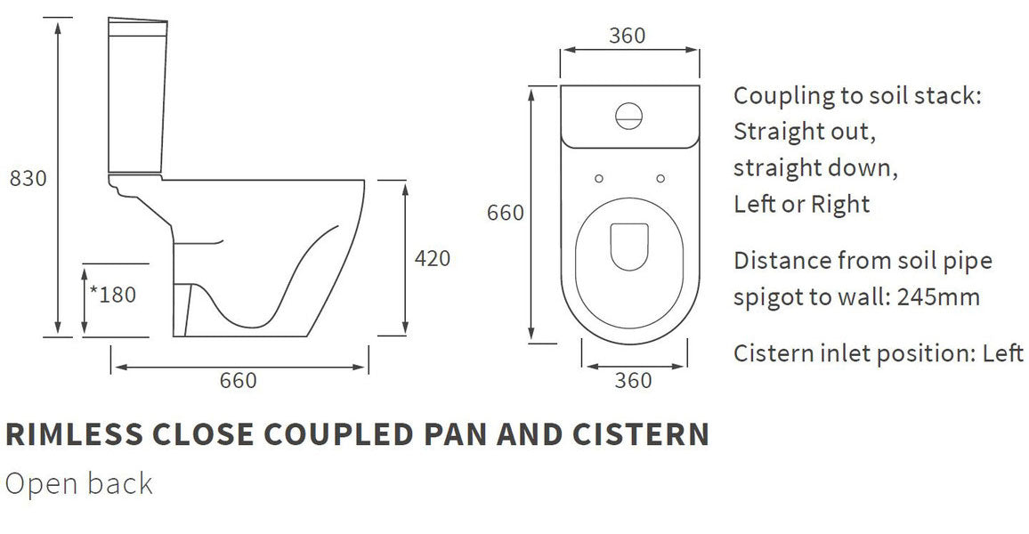 Kew Rimless C/C Open Back WC & Soft Close Seat