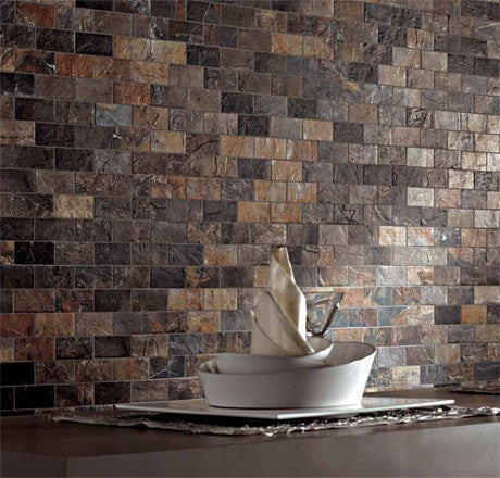 Unicom Starker Natural Slate Multicolour Brick Mosaic setting