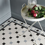 Nottingham 3 colour pattern in Black, Grey and Dover White with Conrad border
