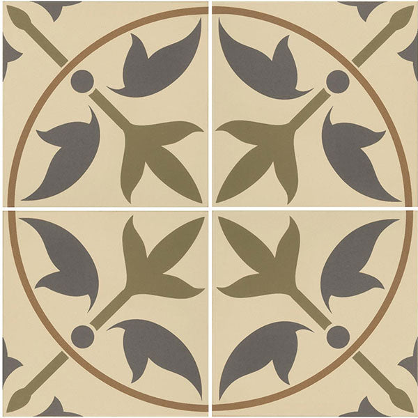 Odyssey Assyrian Dublin, Denim & Old London on White Tiles, pattern repeat