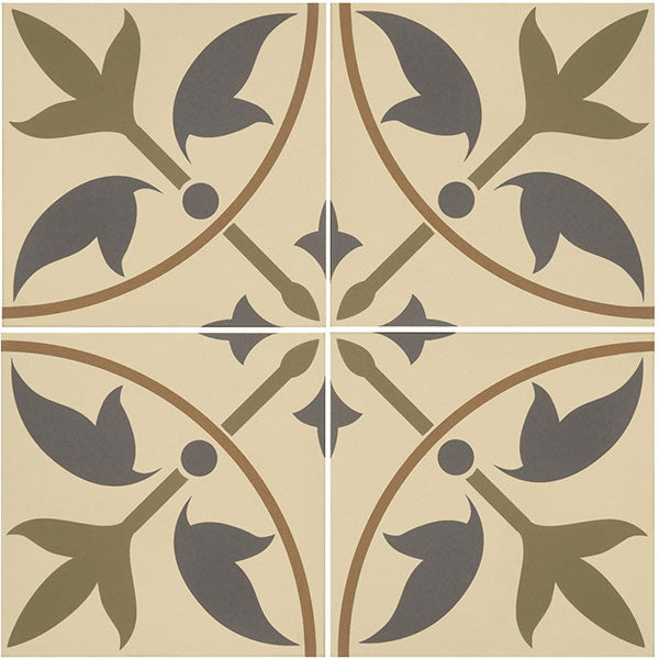 Odyssey Assyrian Dublin, Denim & Old London on White Tiles, pattern repeat