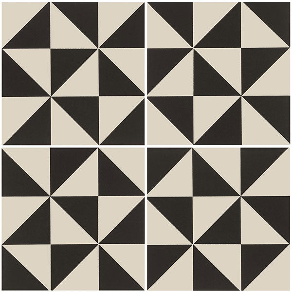 Odyssey Avignon Black on Dover White Tiles, pattern repeat