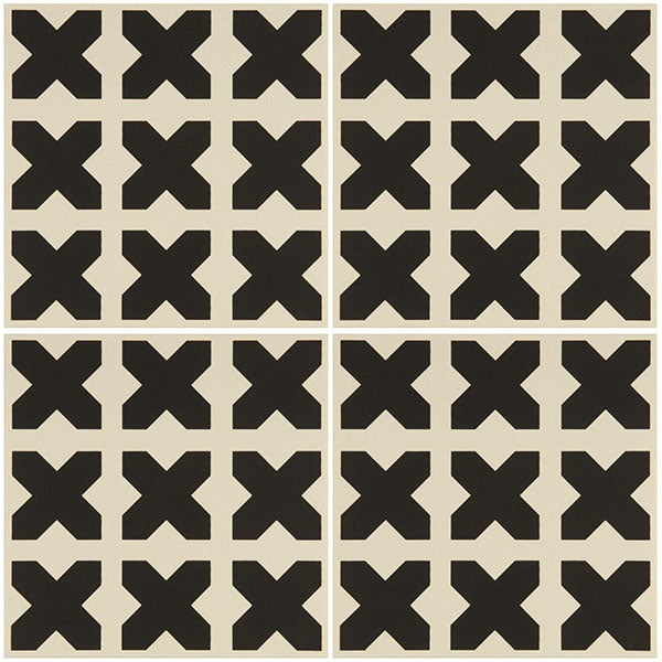 Odyssey Babylonian Black on Dover White Tile, pattern repeat