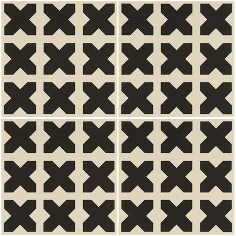 Odyssey Babylonian Black on Dover White Tile, pattern repeat