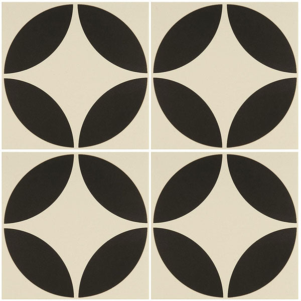 Odyssey Bavaria Black on Dover White Tiles, repeat pattern