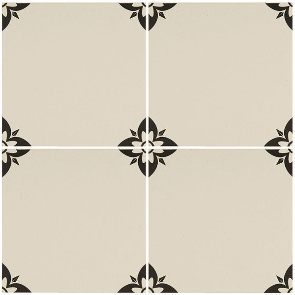 Odyssey Empire Black on Dover White Tiles, pattern repeat