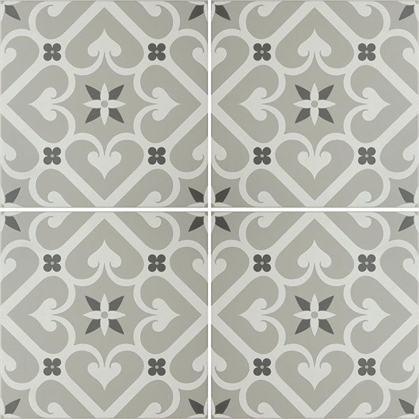 Odyssey Epoque White & Dark Grey on Grey, pattern repeat