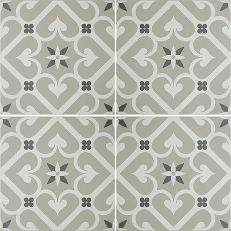 Odyssey Epoque White & Dark Grey on Grey, pattern repeat