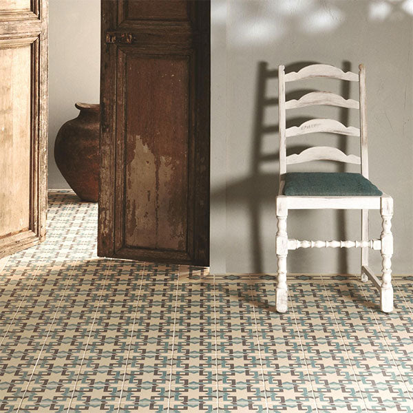 Odyssey Ottoman Light Jade, Dark Jade and Dark Grey on White Tiles