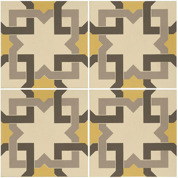 Odyssey Ottoman Summer Yellow, Light Grey and Dark Grey on White Tile