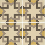 Odyssey Ottoman Summer Yellow, Light Grey and Dark Grey on White Tile