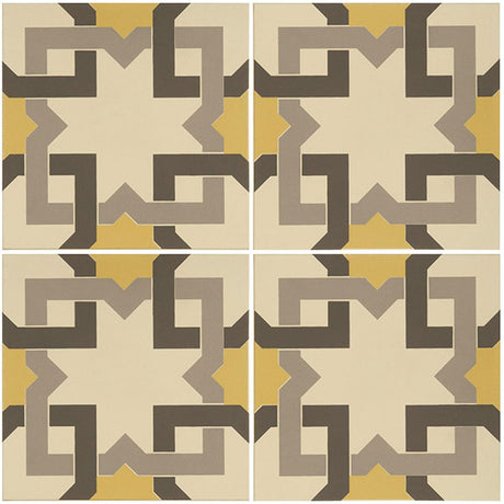 Odyssey Ottoman Summer Yellow, Light Grey and Dark Grey on White Tile