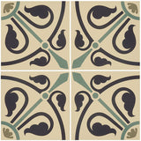 Odyssey Phoenician Dublin, Dark Blue and Dark Jade on White Tiles, pattern repeat