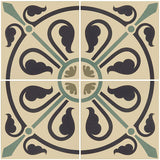 Odyssey Phoenician Dublin, Dark Blue and Dark Jade on White Tiles, pattern repeat