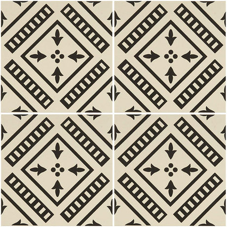 Odyssey Pompeii Black on Dover White Tiles, repeat pattern