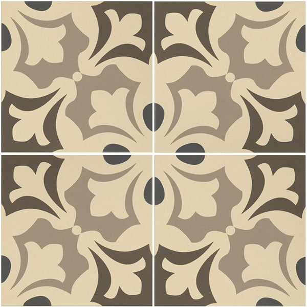 Odyssey Rococo Light Blue, Light Grey and Dark Grey on White Tiles, pattern repeat