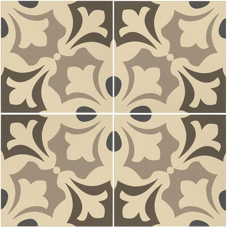 Odyssey Rococo Light Blue, Light Grey and Dark Grey on White Tiles, pattern repeat