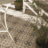 Odyssey Rococo Light Blue, Light Grey and Dark Grey on White Tiles