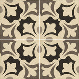 Odyssey Rococo Light Grey, Dark Grey and Black on White Tiles, pattern repeat