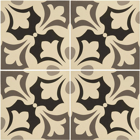 Odyssey Rococo Light Grey, Dark Grey and Black on White Tiles, pattern repeat