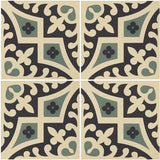 Odyssey Romanesque Dark Blue and Dark Jade on White Tiles, pattern repeat