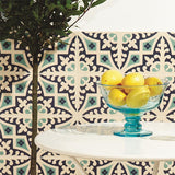 Odyssey Romanesque Dark Blue and Dark Jade on White Tiles