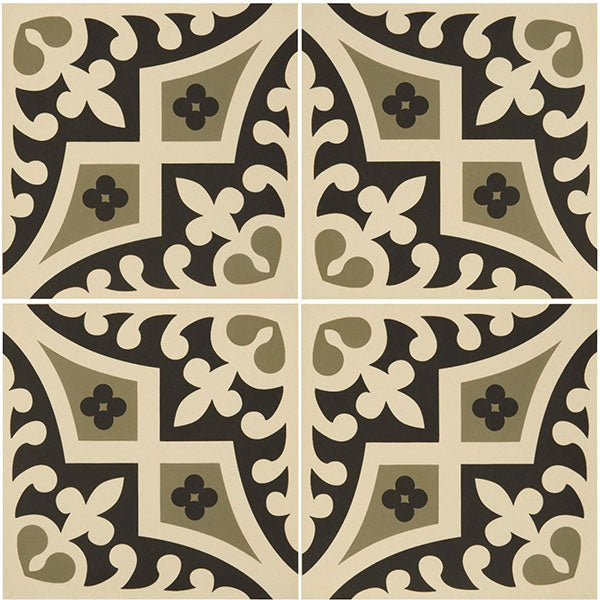 Odyssey Romanesque Dublin and Black on White Tiles, pattern repeat