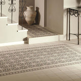 Odyssey Romanesque Light Blue, Light Grey and Dark Grey on Dover White Tiles