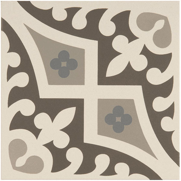 Odyssey Romanesque Light Blue, Light Grey and Dark Grey on Dover White Tile