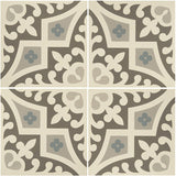 Odyssey Romanesque Light Blue, Light Grey and Dark Grey on Dover White Tiles, pattern repeat